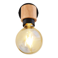 Nástěnné svítidlo, kov černý, světlé dřevo, vypínač, ŠxV: 8x10cm, H:15cm, bez žárovky 1xE27, max. 40W 230V