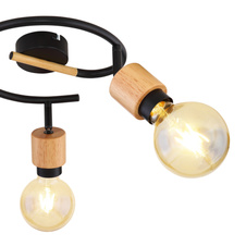 Stropní svítidlo, kov černý, světlé dřevo, Ø41cm, V:16cm, bez žárovek 3xE27, max. 40W 230V