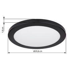Stropní svítidlo, plast černý, plast opál bílý, změna barvy světla vypínačem v zadní části světla, fixace barev, Ø30cm, V:2cm, včetně 1xLED 24W 230V, 2200 lm zdroj, 1800lm výstup, změna barvy světla 3000-4000-6500K