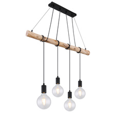 Závěsné svítidlo, kov černý matný, dřevo, DxŠxV: 90x7x120, bez žárovek 4xE27, max. 60W 230V