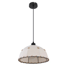 Závěsné svítidlo, kov černý matný, textil béžový, konopné lano, Ø30cm, V:120cm, bez žárovky 1xE27, max. 60W 230V