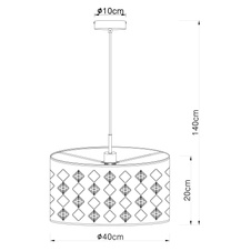 Závěsné svítidlo, kov černý matný, textil černý, akryl, křišťály průhledné, stínítko uvnitř zlaté, Ø40cm, V:140cm, bez žárovky 1xE27, max. 60W 230V