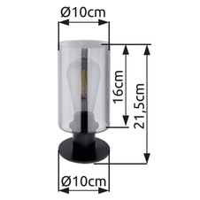 Stolní lampa, kov černý matný, kouřové sklo, vypínač, Ø10cm, V:22cm, bez žárovky 1xE27, max. 60W 230V