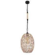 Závěsné svítidlo, kov černý matný, konopné lano hnědé, černý řetěz, Ø24cm, V:135cm, bez žárovky 1xE27, max. 60W 230V