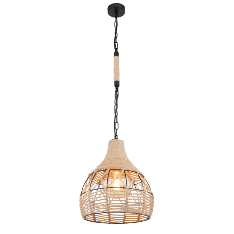 Závěsné svítidlo, kov černý matný, konopné lano hnědé, černý řetěz, Ø30cm, V:135cm, bez žárovky 1xE27, max. 60W 230V