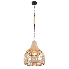 Závěsné svítidlo, kov černý matný, konopné lano hnědé, černý řetěz, Ø30cm, V:135cm, bez žárovky 1xE27, max. 60W 230V