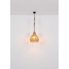 Závěsné svítidlo, kov černý matný, konopné lano hnědé, černý řetěz, Ø30cm, V:135cm, bez žárovky 1xE27, max. 60W 230V