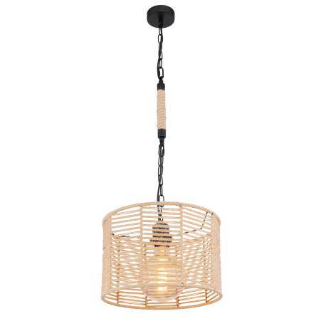 Závěsné svítidlo, kov černý matný, konopné lano hnědé, černý řetěz, Ø31cm, V:120cm, bez žárovky 1xE27, max. 60W 230V