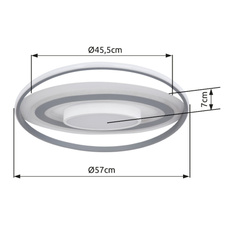 Stropní svítidlo, hliník bílý, plast opál, plast šedý, paměťová funkce, noční světlo, stmívatelné, dálkové ovládání, fixace barev, Ø57cm, V:7cm, včetně 1xLED 60W 230V, 4200lm zdroj, 2650lm výstup, změna barvy světla 3000-6000K