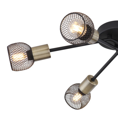 Stropní svítidlo, kov černý, mosaz, stínítko - kovová mřížka, Ø60cm, V:18cm, bez žárovek 6xE14, max. 40W 230V