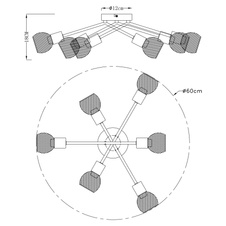 Stropní svítidlo, kov černý, mosaz, stínítko - kovová mřížka, Ø60cm, V:18cm, bez žárovek 6xE14, max. 40W 230V