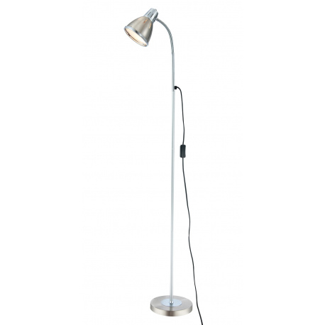 Stojací svítidlo, kov, chrom, nikl matný, flexi, kabel 1,6m, vypínač, ŠxV: 380x1510, bez žárovky 1xE27, max. 40W 230V.