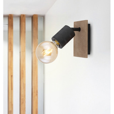 Nástěnné svítidlo, dřevo tmavohnědé, kov černý, vypínač, ŠxV: 10x17cm, H:18cm, bez žárovky 1xE27, max.60W 230V