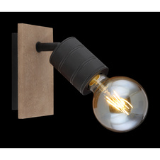 Nástěnné svítidlo, dřevo tmavohnědé, kov černý, vypínač, ŠxV: 10x17cm, H:18cm, bez žárovky 1xE27, max.60W 230V