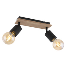 Nástěnné svítidlo, dřevo tmavohnědé, kov černý, DxŠxV: 31x10x18cm, bez žárovek 2xE27, max. 60W 230V