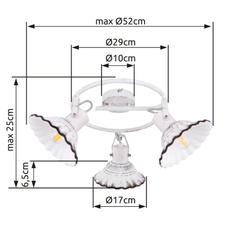 Stropní svítidlo, kov bílý a černý, keramika bílá a černá, Ø29cm, V:25cm, bez žárovek 3xE27, max. 40W 230V