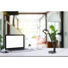 Stolní svítidlo, kov černý, plast černý, připojení USB, stmívatelné, fixace barev, dotykový stmívač, DxŠxV: 48x17x52cm, včetně 1xLED 7W 230V, 720lm zdroj, 450lm výstup, změna barvy světla 3000-4000-6500K