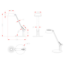 Stolní lampa, kov zlatý, černý plast, připojení USB, stmívatelné, fixace barev, dotykové zapnutí / vypnutí, dotykový stmívač, DxŠxV: 48x17x52cm, včetně 1xLED 7W 230V, 720lm zdroj, 450lm výstup, změna barvy světla 3000-4000-6500K