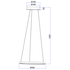 Závěsné svítidlo, kov černý matný, plast opál, Ø39cm, V:120cm, včetně 1xLED 19W 230V, zdroj 2600lm, výstup 900lm, 3000K