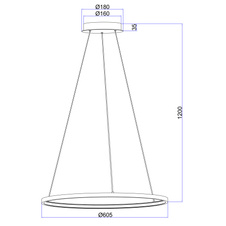 Závěsné svítidlo, kov černý matný, plast bílý, Ø61cm, V:120cm, včetně 1xLED 29W 230V, zdroj 3800lm, výstup 1400lm, 3000K