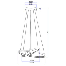 Závěsné svítidlo, kov černý matný, plast bílý, stmívatelné nástěnným vypínačem, paměťová funkce, Ø51cm, V:120cm, včetně 1xLED 42W 230V, 350-5000lm zdroj, 130-1500 výstup, 3000K