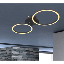 Stropní svítidlo, kov černý matný, plast opál, kruhy Ø25cm a Ø21 cm, DxŠxV: 49x25x8cm, včetně 1xLED 24W 230V, 28300lm zdroj, 900lm výstup, 3000K