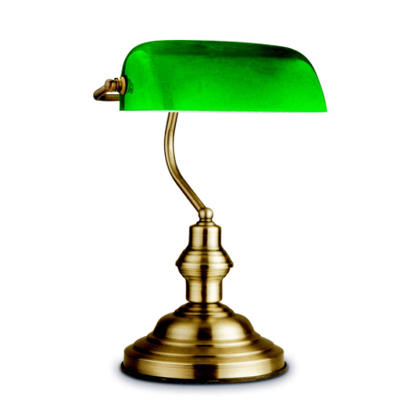 Stolní lampa starožitná mosaz, sklo zelená, spínač, DxŠxV: 250x190x360, bez žárovky 1xE27, max. 60W 230V