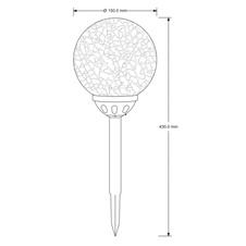 Solární svítidlo, nerez, imitace prasklého skla, sklo průhledné, IP44, vypínač, měnič barev, 1x1,2V AA 150mAh, Ø150mm, V:430mm, včetně 1xLED 0,06W 3,2V, teplé bílé, 1xRBG LED 0 , 06W 3,2V, multicolor