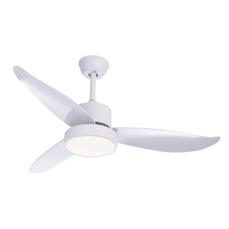 Stropní ventilátor, kov bílý, sklo satinované, vypínač, dálkové ovládání, Ø115cm, V:45cm, včetně 1xLED 18W 230V, 1292lm, 4000K