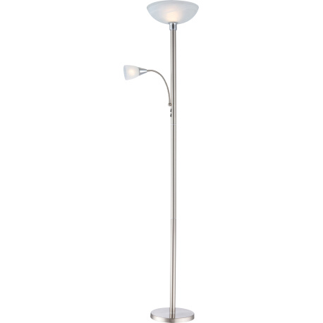 Stojanové svítidlo, chrom, nikl, sklo satinované, vypínač, Ø30cm, V:178cm, včetně E27 LED 8,8W 230V 700lm, 3000K, E14 LED 3W 230V 200lm, 3000K