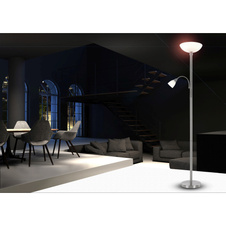 Stojanové svítidlo, chrom, nikl, sklo satinované, vypínač, Ø30cm, V:178cm, včetně E27 LED 8,8W 230V 700lm, 3000K, E14 LED 3W 230V 200lm, 3000K