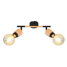 Nástěnné svítidlo, kov černý, světlé dřevo, DxŠxV: 30x8x16cm, bez žárovek 2xE27, max. 40W 230V