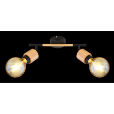 Nástěnné svítidlo, kov černý, světlé dřevo, DxŠxV: 30x8x16cm, bez žárovek 2xE27, max. 40W 230V