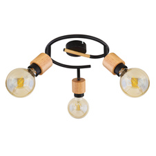 Stropní svítidlo, kov černý, světlé dřevo, Ø41cm, V:16cm, bez žárovek 3xE27, max. 40W 230V