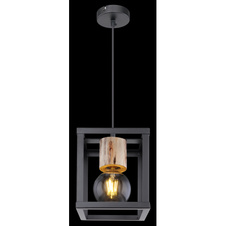 Závěsné svítidlo, kov černý matný, dřevo, DxŠxV: 17x17x120cm, bez žárovky 1xE27, max. 60W 230V
