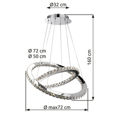 Závěsné svítidlo, kov, chrom, K9 křišťály průhledné, nastavitelné, Ø 64cm, V:180cm, včetně 1xLED 56W 230V, 4400lm, 4000K.