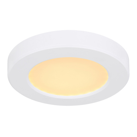 Stropní svítidlo, plast bílý, plast bílý, změna barvy světla vypínačem v zadní části světla, fixace barev, Ø13cm, V:2cm, včetně 1xLED 6W 230V, 610lm zdroj, 450lm výstup, změna barvy světla 3000-4000-6500K