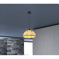 Závěsné svítidlo, kov černý matný, textil béžový, konopné lano, Ø30cm, V:120cm, bez žárovky 1xE27, max. 60W 230V