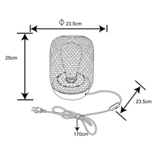 Stolní lampa, bambus, bambusové opletení, černý kabel 1,7 m, vypínač, Ø24cm, V:27cm, bez žárovky 1xE27, max. 60W 230V