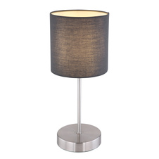 Stolní lampa, nikl, textil antracit, výška stínítka 15cm, kabel 1,5m, vypínač, Ø15cm, V:35cm, bez žárovky 1xE14, max. 25W 230V