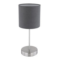 Stolní lampa, nikl, textil antracit, výška stínítka 15cm, kabel 1,5m, vypínač, Ø15cm, V:35cm, bez žárovky 1xE14, max. 25W 230V