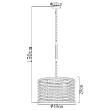 Závěsné svítidlo, kov černý matný, konopné lano hnědé, s černou řetězem, Ø40cm, V:156cm, bez žárovky 1xE27, max. 60W 230V