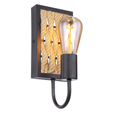 Nástěnné svítidlo, kov černý matný, konopné lano hnědé, ŠxV: 12x28cm, H:13cm, bez žárovky 1xE27, max. 60W 230V