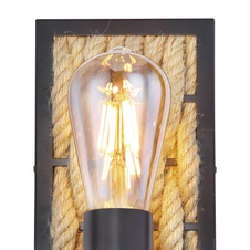 Nástěnné svítidlo, kov černý matný, konopné lano hnědé, ŠxV: 12x28cm, H:13cm, bez žárovky 1xE27, max. 60W 230V