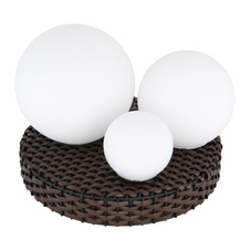 Stolní lampa, ratan šedý, plast bílý, 3 koule s průměrem 8cm, 12cm, 15cm, vypínač, Ø250, V: 170, včetně 1xLED 11,6W 230V, zdroj 860lm, výstup 757lm, 3000K