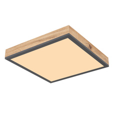 Stropní svítidlo, hliník, grafit, MDF imitace dřeva, akryl bílý, rám imitace dubu, DxŠxV: 30x30x6cm, včetně 1xLED 12W 230V, zdroj 1200lm, výstup 800lm, 3000K