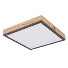 Stropní svítidlo, hliník, grafit, MDF imitace dřeva, akryl bílý, rám imitace dubu, DxŠxV: 30x30x6cm, včetně 1xLED 12W 230V, zdroj 1200lm, výstup 800lm, 3000K
