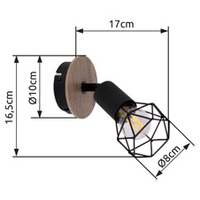 Bodové svítidlo, kov černý, dřevo hnědé, vypínač, ŠxV: 10x17cm, H:17cm, bez žárovky 1xE14, max. 40W 230V