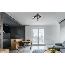 Stropní svítidlo, kov černý, dřevo hnědé, Ø38cm, V:21cm, bez žárovek 3xE14, max. 40W 230V