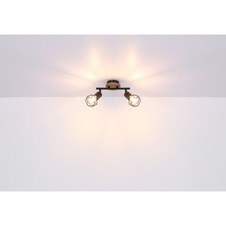 Stropní svítidlo, kov černý, dřevo hnědé, Ø38cm, V:21cm, bez žárovek 3xE14, max. 40W 230V